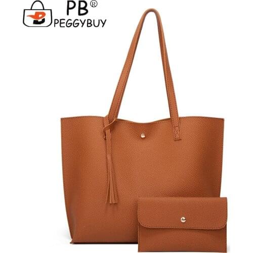 2021 Female Handbag Fashion Women PU Leather Tassel Pouch Large Capacity Tote Handbag Composite Bags Women