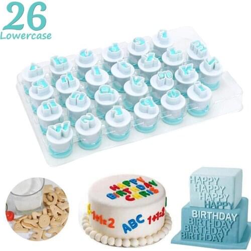 26pcs Alphabet Letter Fondant Biscuit Plunger Mold Cookie Stamp Impress DIY Embosser Cutter Sugar Craft Cake Decorating Tool