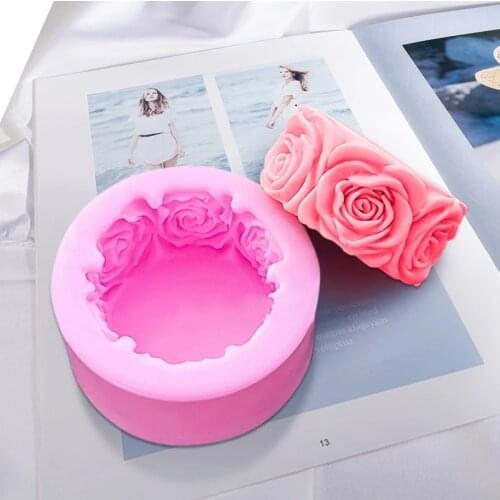 3D Round Rose Flowers Soap Mold Cylindrical Silicone Mold Candle Molds Craft Decoration