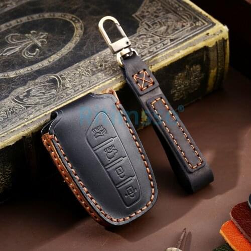 Handmade Genuine Leather 4Button Keyless Entry Smart Key Case Cover For Hyundai SantaFe/Equus/Azera/Genesis L110