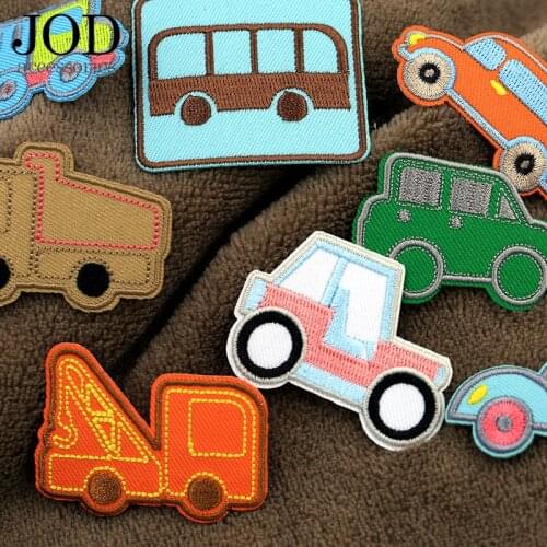 JOD Cartoon Auto Car Cloth Patch Affixed Ironing Thermo Applications for Children Clothing Stickers Sewing Embroidery Diy Patch
