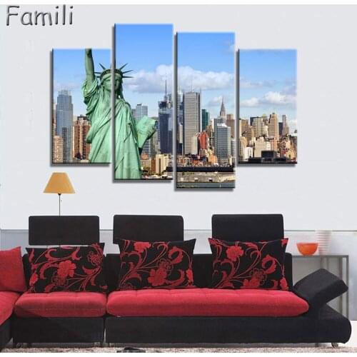 4 Panel Canvas Painting New York City HD Print Painting Modern Wall Art Picture for Living Room Home Decor Paintings No Frame