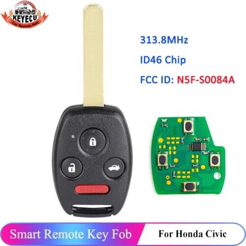 KEYECU Replacement Keyless Entry Remote Car Key Fob 3+1 Button for Honda Civic 2006-2011 FCC ID: N5F-S0084A