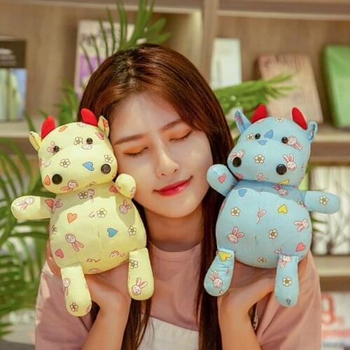 Creative three-color floral cloth ox doll plush Stuffed Toys pillow ox year mascot annual party for gilrl gift Soft toy