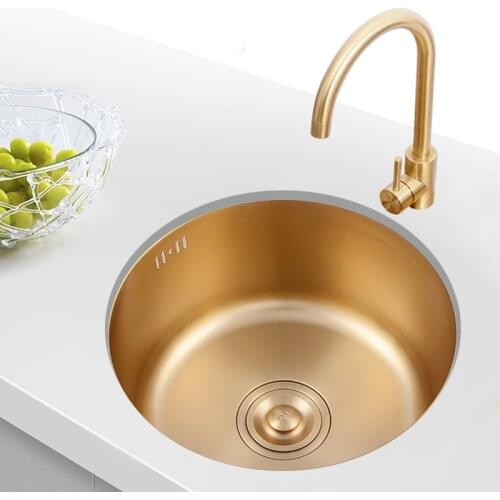 Nano-gold stainless steel kitchen sink bar mini trumpet round sink 304 embedded single slot under the stage