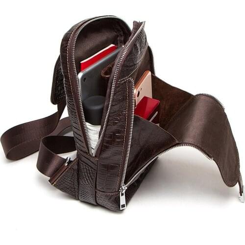 Men Crocodile Chest Bag New 2019 Genuine Leather Chest Packs Male Leather Sling Messenger Bag Vintage Mens Shoulder Bag