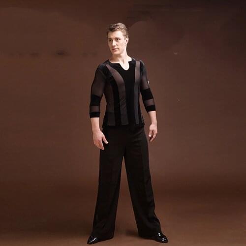 Durable Latin Dance Tops For Males Black Color Plus Size Velvet Shirt Classical Men Professional Ballroom Practice Clothes E021