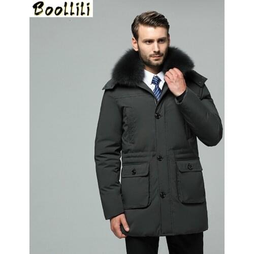 Boollili 2020 New Mens Down Jacket Winter Coat Real Fox Fur Collar Plus Size Long Duck Down Puffer Jacket Men