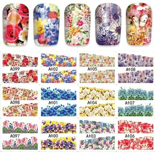 12 PACK/ LOT WATER DECAL NAIL ART NAIL STICKER SLIDER TATTOO FULL COVER EVERFLOWERING ROSE PEONY A097-108