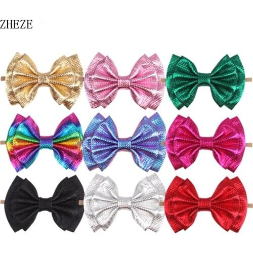 Popular Metallic Waffels Headband For Baby Double Layer Bow Hairband Girls Elastic Hair Band Kids Festival Accessories