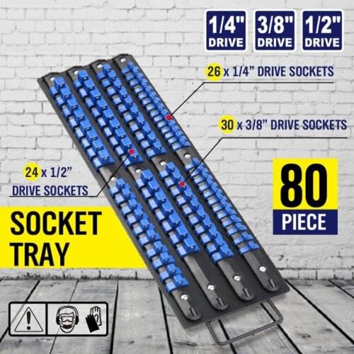 W3JE Portable Socket Organizer Tray 26 x 1/4" Drive, 30x 3/8" Drive, 24 x 1/2" Drive Socket Holders Drive Socket Rail Holder