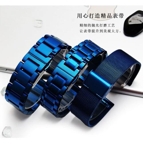 New Blue Stainless Steel Watchband Strap Metal Bracelet Strap 18mm 20mm 22mm Straight End For Men Women Fashion Watch