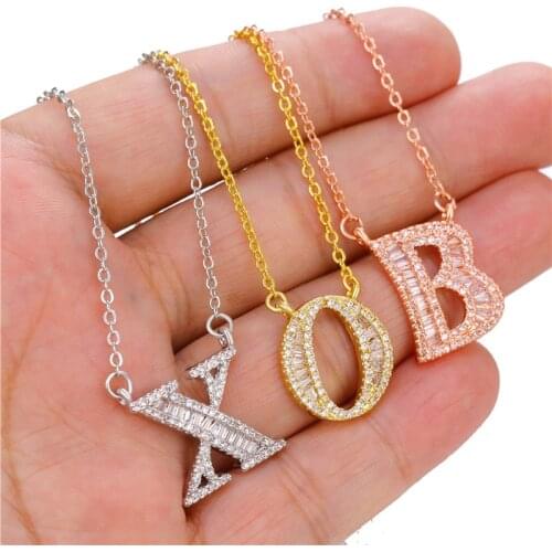 JUWANG Luxury 26 Letters Pendant Chokers Necklaces Cubic Zirconia Clavicle Chain Necklace For Women Men Fashion Jewelry Collares