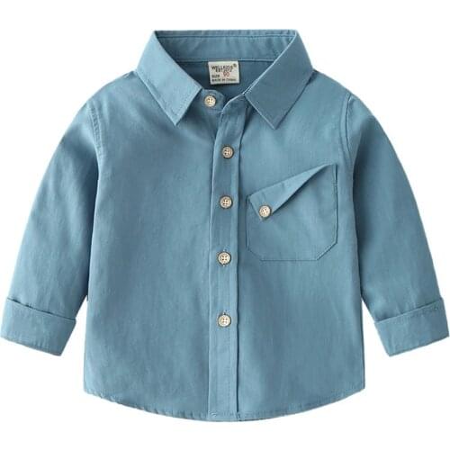 Candy Color Boys Shirts Summer Fall Kids Tops Summer Turn Down Color Pocket Tops Tees Childrens Clothes