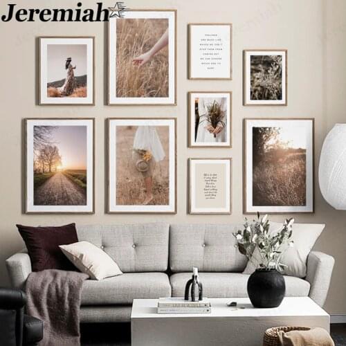 Nordic Art Girl Plant Canvas Painting Path Simple Flower Letter Poster Wall Art Modern Home Living Room Decoration Accessories