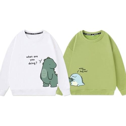 2021 New Dinosaur Matching Family Outfits Sweater Good Quality Cotton O Neck Spring Autumn Sweatshirts Couple Clothes Tops