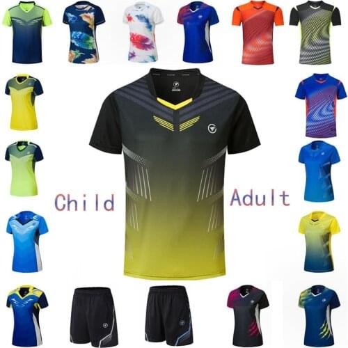 Male-Femal-Child Tennis T-Shirts , OV- Collar Quick Dry Tennis T-Shirt, Girls Badminton Clothes ,Boys Kit Table Tee Shirt Shorts