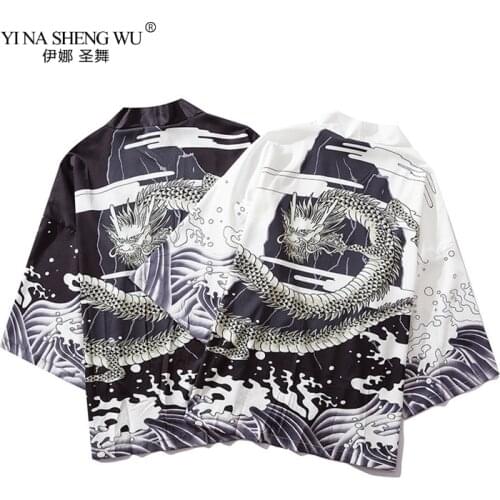 Japan Style Dragon Printed Thin Kimono Top Men Women Japanese Harajuku Streetwear Couple Cardigan Jackets Beach Casual Outerwear