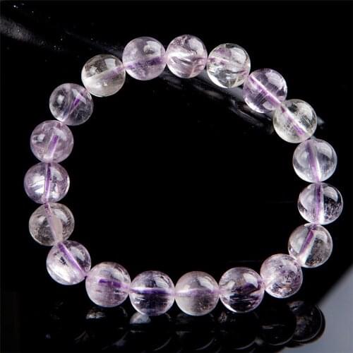 11mm Unique Fashion Stretch Bracelets For Women Femme Gift Genuine Natural Kunzite Crystal Clear Round Bead Bracelet