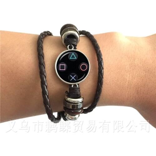 Vintage Video Game Controller Bracelet Cool Men Gaming Gamer Jewelry Gift Controller Gamepad Black/Brown Leather Bangle Gift