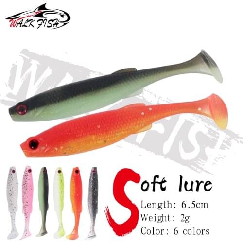 WALK FISH 6PCS 6.5cm 2g New Worm Soft Lures Artificial Fishing Bait Jig Swim Shad Minnow Fishing Tackle Fishing Lures Peche