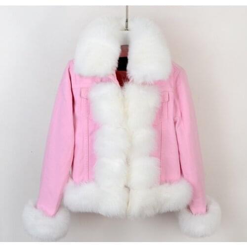 Winter Natural Real Fox Fur Coat Parker Rabbit Fur Lining Denim Coat Jacket Jeans High Spring Female Natural Fur Coat Thick
