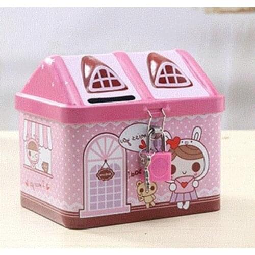 1PC Small Tin House Cute Piggy Bank Money Box Money-boxes Tinplate Saving Bank Best Gift for Children Kids Storage Box OK 0462