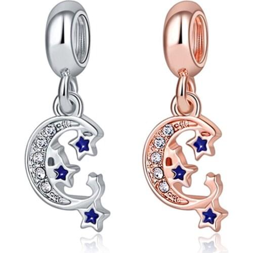 1Pcs New CuteMoon Stars Pendant DIY Beads Suitable for Original Pandora Charm Bracelet Ladies Jewelry Making Gifts