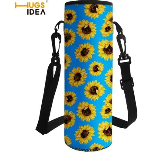 1000ML Insulated Sunflower Print Bottle Carrier Bag Water Bottle Covers Fancy Neoprene Bottle Sleeve Pouch Holder with Strap