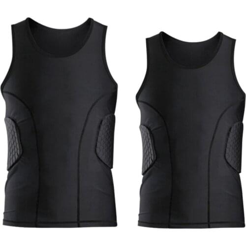 2X Mens Rib Protector Padded Vest Compression Shirt Training Vest with 3-Pad for Football Soccer Basketball L & XL