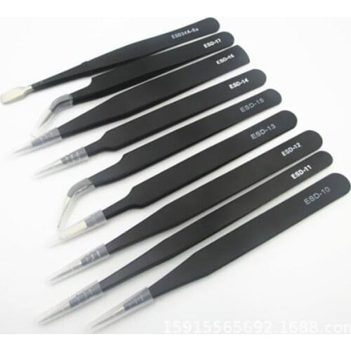 200set *6pcs Precision Tweezer Set Plastic Anti Static Tool Kit Size 1/2/3/5/6/8 each one(Black)#3506