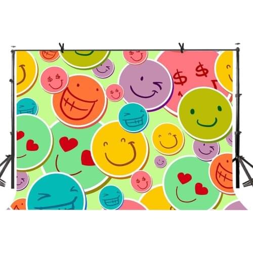 7x5ft Smile Stickers Backdrop Assorted Smile Stickers Happy Photography Background and Studio Photography Backdrop Props