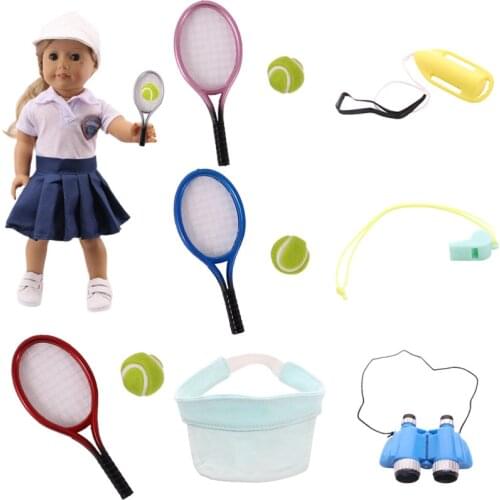 Doll Accessories Badminton Rackets And Whistles And Binoculars For 18 Inch Dolls & 43 Cm Dolls Girls Toy Gifts