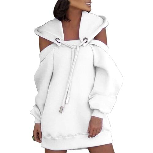BAMBOOBOY Spring Autumn Women Fashion Chic Solid Color Cut Out Off Shoulder Lace Up Plus Size Casual Fleece Hoodie ON0870