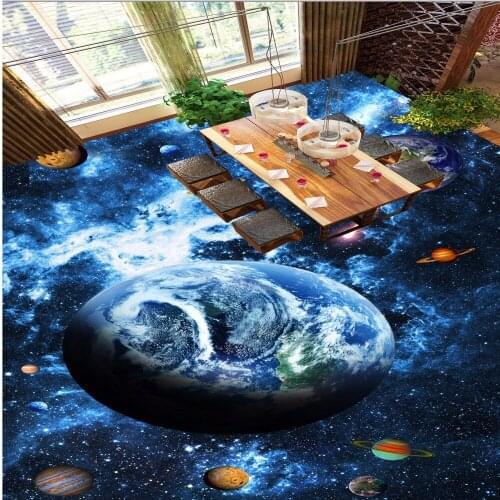 Free Shipping space universe planet bathroom Bedroom living room 3D Floor wallpaper mural self-adhesive floor sticker