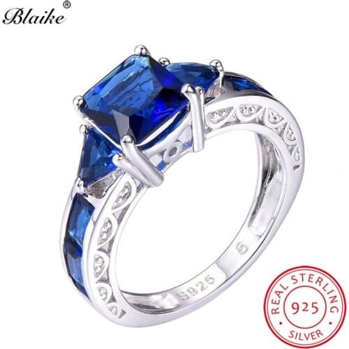 Blaike Square Sapphire Blue Zircon Rings For Women 100% Real 925 Sterling Silver Birthstone Stunner Ring Engagement Fine Jewelry