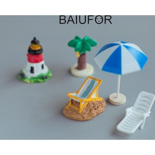 BAIUFOR Sandy Beach Holiday Series, Figurines & Miniatures Fairy Garden Decor Chair Sun Umbrella Sea Turtle Dolphin Coconut Tree