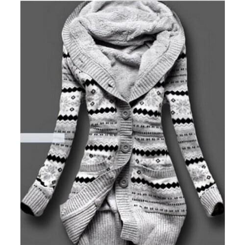 Womens Knitted Cardigan 2021 Fashion Hooded Loose Velvet Thick Cardigan Women Autumn Full Sleeve Long Knitted Hooded Sweater
