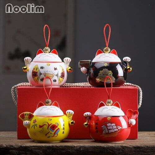 Lucky Cute Cat Tea Caddy Ceramic Animal Shape Sealed Cans Mini Spice Jar Kitchen Small Storage Tank Travel Portable Gifts