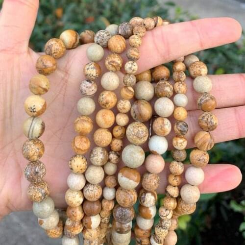 Picture Stone Loose Beads Natural Gemstone Smooth Round for Jewelry Making