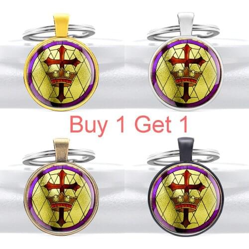 Buy 1 Get 1 Holy Christian Cross Crown Glass Cabochon Keychain Classic Men Women Jewelry Key Rings Gifts
