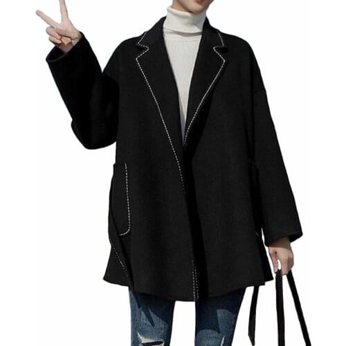 Womens Double-Sided Cashmere Coat Mid-Length Slim Fit Suit Collar Has A Belt Pure Color Ladies Warm Jacket Fashion Casual Style