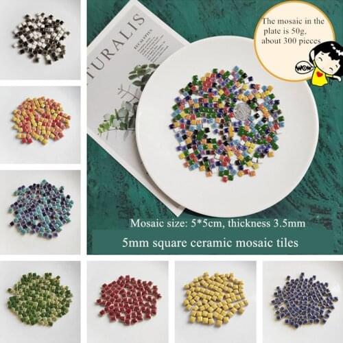 50g DIY Ceramic Mosaic Tiles Square 5X5mm Mirror Handmade Ornaments Mini Tiles Wall Crafts Handmade Puzzle Decorative Materials