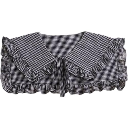 Lolita Lace-Up False Fake Collar Plaid Lapel Ruffles Detachable Necklace Shawl 649C