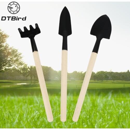 3pcs Mini Shovel Rake Set Mini Garden Tool Bonsai Tools Set Wooden Handle Metal Head Shovel for Flowers Potted Plants DT6