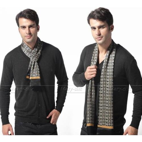 Fashion Vintage Brand Mens 100% Silk Long Scarf/Cravat Scarives Double Layer Black