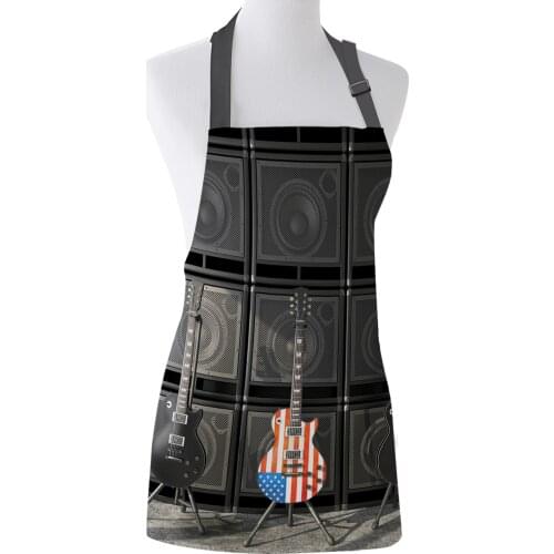 Musical Instrument Guitar American Flag Apron Design Adjustable Canvas Kitchen Cafe Aprons Female Ladies Couples Cooking Dining