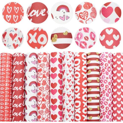 David accessories 8pcs/set 20*33cm Valentines Day Heart Synthetic Leather Set DIY Bow Bag Faux Leather Fabric Material,1Yc10003
