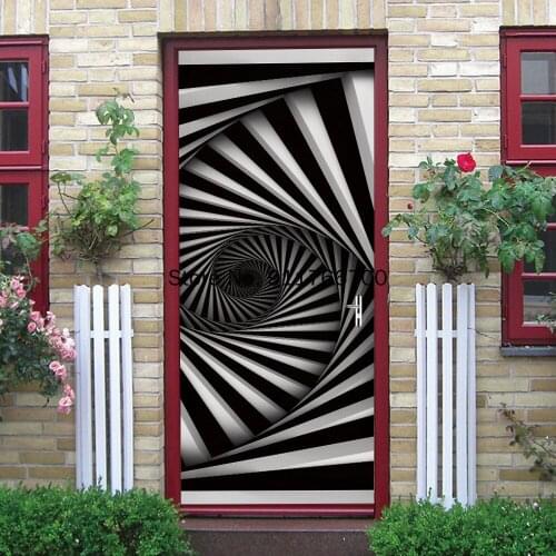 Black and White 3D Mural PVC Spiral Sight Illusion Self Adhesive Door Sticker Waterproof Wallpaper Decals Living Room Bedroom