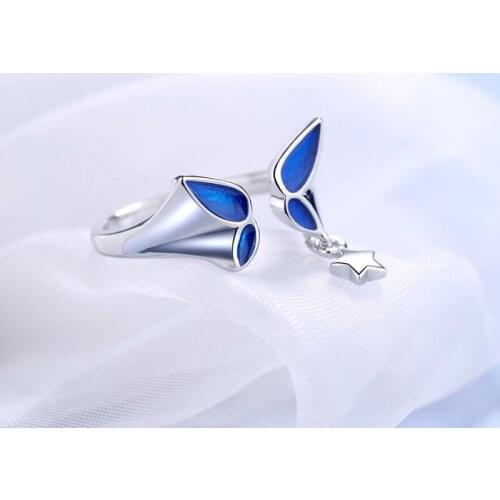 Latest 925 Sterling Silver Ring Girl Fashion Jewelry Open Size Blue Butterfly Star Ring Women Party Accessories Birthday Present